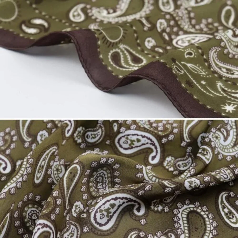 ⚡Men Dull Green Necktie 27.5 Inches Cowboy Scarves Pocket Square Silk Bandanas
